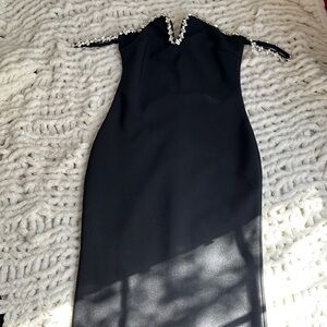 Elegant Black Dress with White Trim